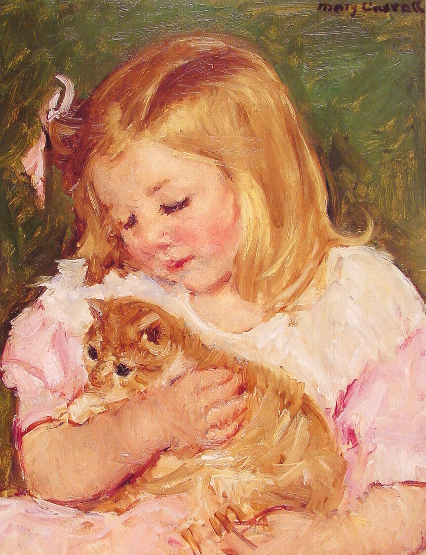 Sara Holding A Cat - Mary Cassatt Painting on Canvas